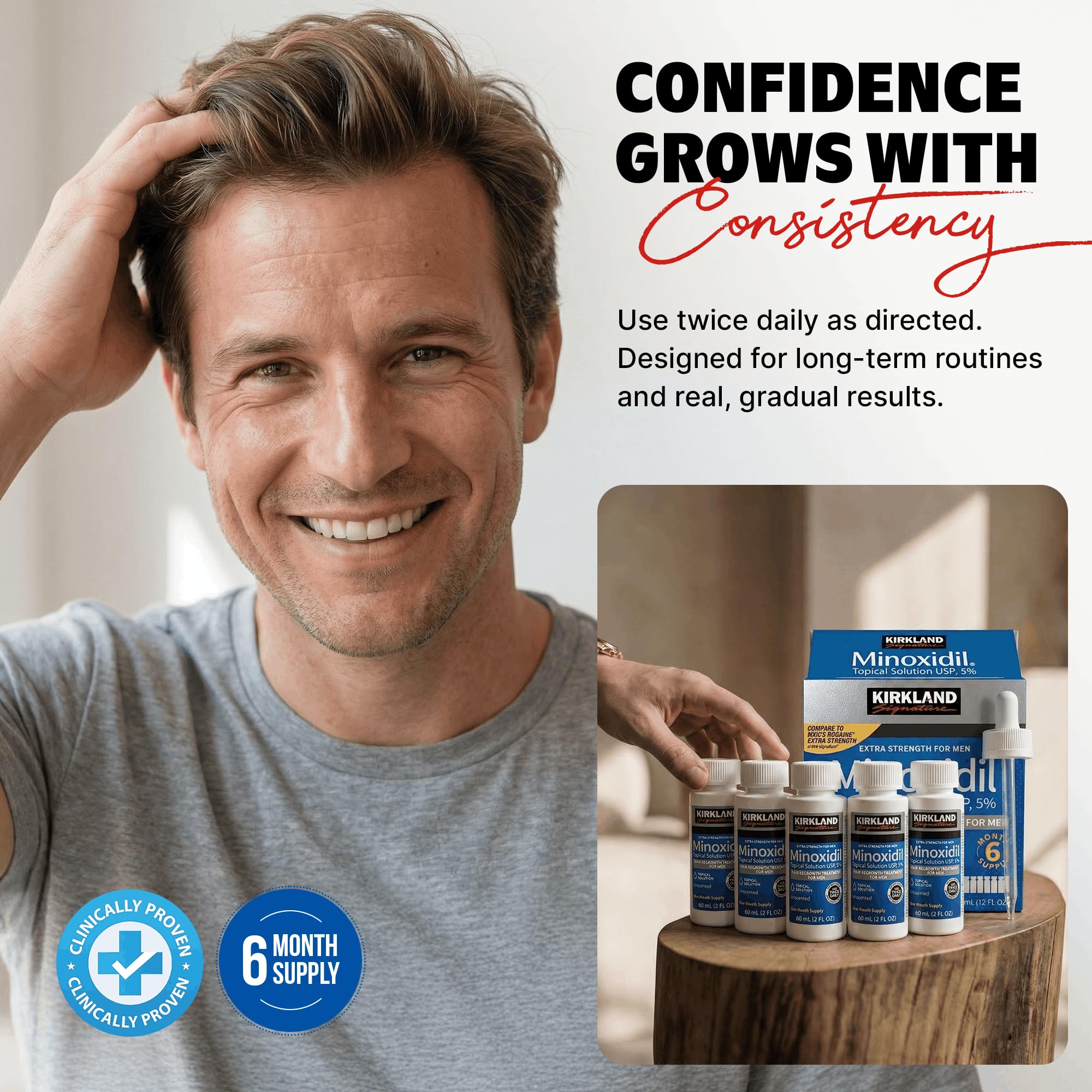 Minoxidil Liquid Extra Strength Hair Regrowth Treatment for Men, 5% Topical Solution, 6 Months Supply