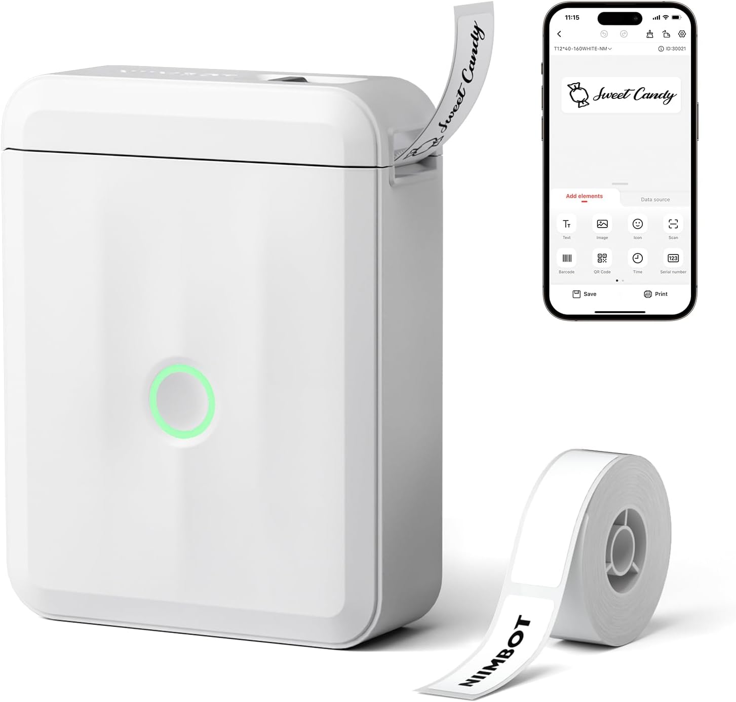 NIIMBOT D110 Upgraded Version Mini Label Maker Machine with Tape, Portable Bluetooth Thermal Printer, Sticker Labeler with Multiple Templates for Office Organization Home Kitchen School, White