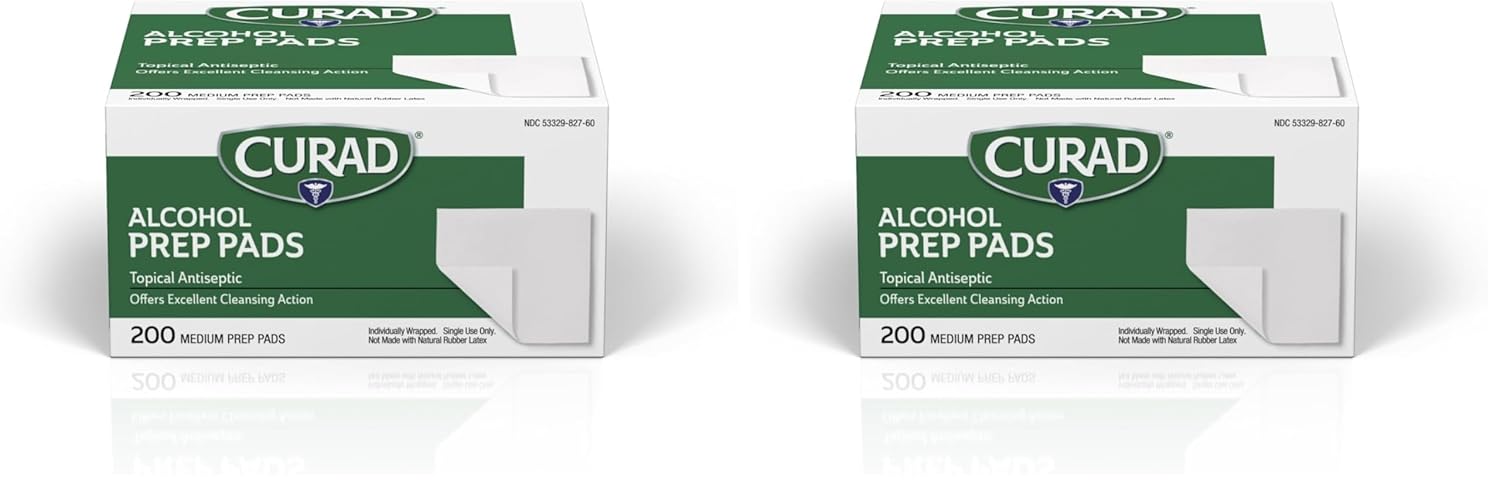 Curad Alcohol Disinfectant Prep Pads, 2-ply, Medium Size, 200 Count (Pack of 2)