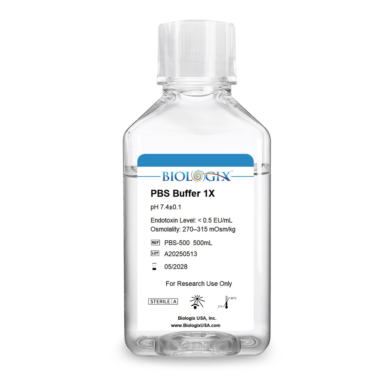 PBS 1X Buffer 500 mL, Phosphate Buffered Saline, pH 7.4, Sterile 0.1 µm, Ready-to-Use Laboratory Buffer Solution for Washing, Dilution, and Sample Handling