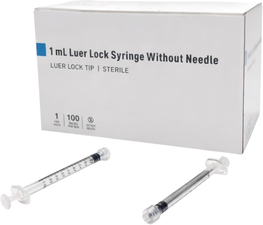 BRANDZIG 1mL Luer Lock Syringe (No Needle) – Sterile, Individually Wrapped – 100 Pack
