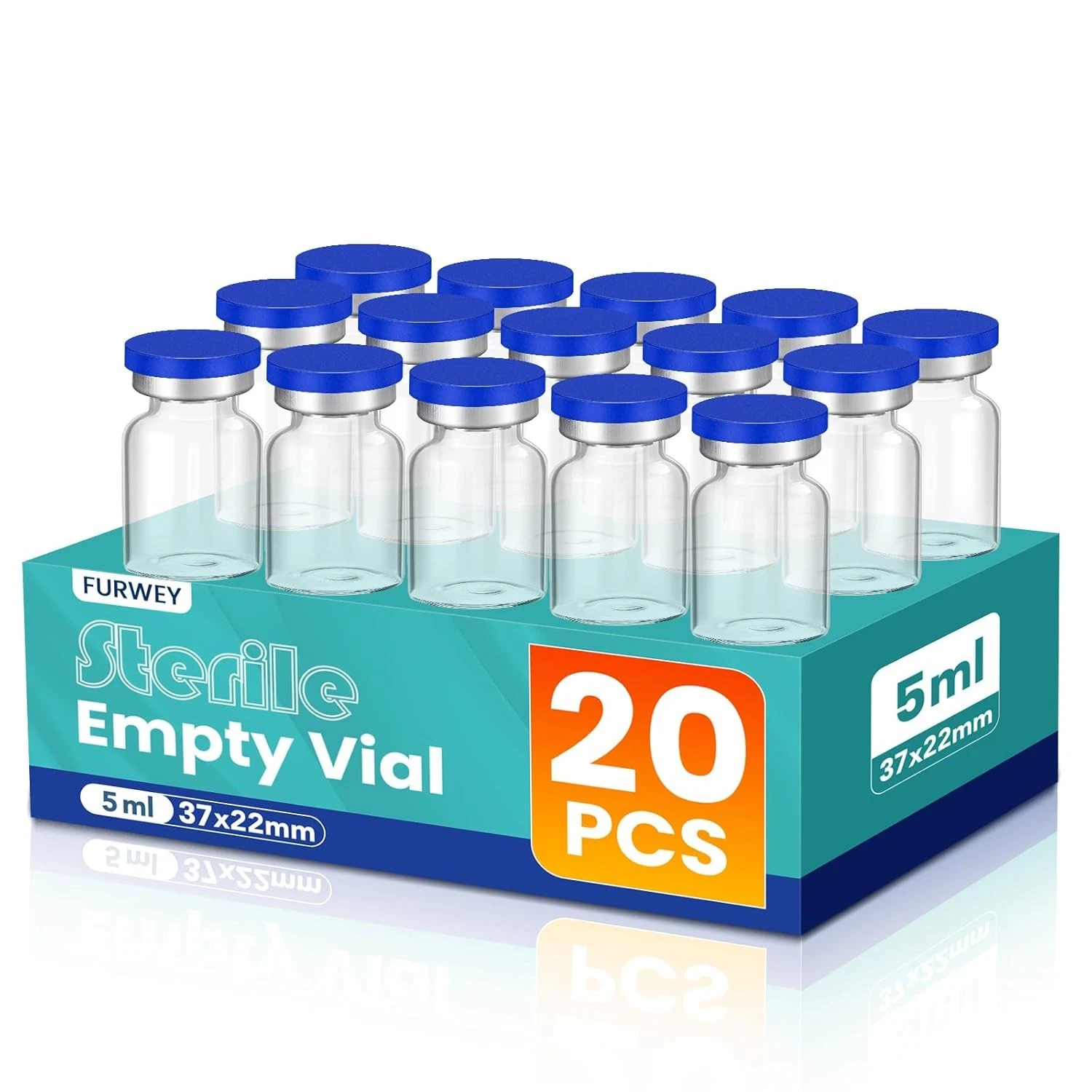 5ml Sterile Vials with Self Healing Injection Port and Sealing Cap, Glass Sterile Vials for Injections 12 Pack (Empty Vial, No Liquid)
